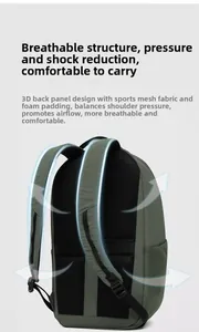 Detailed back view of men's backpack showing breathable mesh straps and ergonomic padded panel