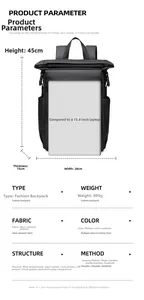 Detailed size chart for large travel picnic backpack with dimensions and wear-resistant fabric