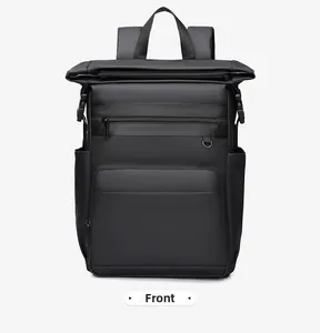 Front view of black double-layer thermal picnic backpack with waterproof matte finish