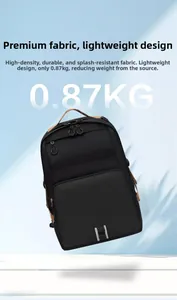 Detail of lightweight water-resistant business backpack showing 0.87KG ultra-light weight
