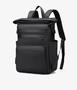 Detailed 45-degree side view of matte waterproof travel cooler backpack with roll-top
