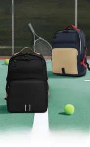 Water-resistant sports backpack in black and blue colors for fitness and tennis