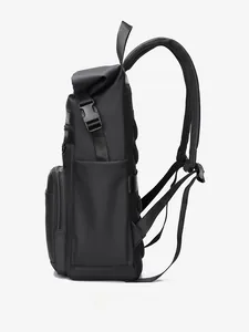Side view of black waterproof picnic cooler backpack with adjustable padded straps