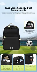 Detail view of large 32.5L laptop backpack with 17-inch computer compartment and pockets