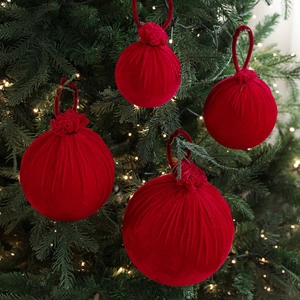 Boules de Noël luxueuses en velours bordeaux avec boucles de suspension pour sapin de fête