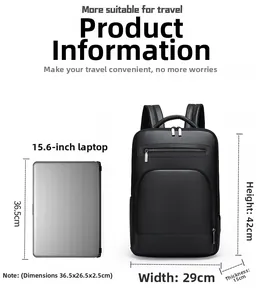 Size comparison of black PU leather business backpack with a 15.6-inch laptop