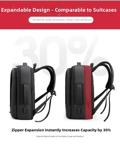 Detalle de la mochila expandible que muestra la cremallera para un 30% más de espacio