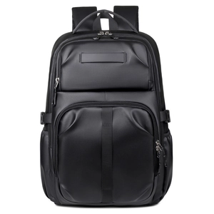 Large capacity black water-resistant backpack for men featuring multi-layer zip compartments