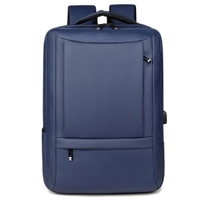 Waterproof navy blue business laptop backpack with USB port and multiple compartments