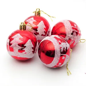 6cm red Christmas ball ornaments with gold caps and white snowflake forest patterns