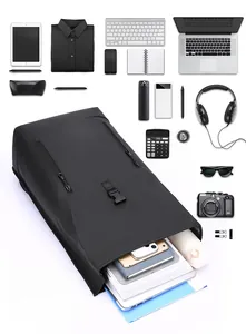 Detailed flat lay of 16-inch laptop backpack showing large storage capacity and interior