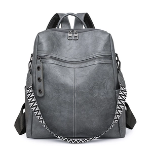 Fashion Backpack PU Leather Large Capacity Retro Travel Daypack With Ethnic Woven Wide Strap For Women