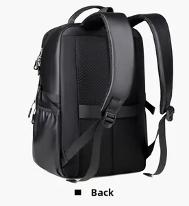 Detail view of the breathable mesh back panel and adjustable straps on a black backpack