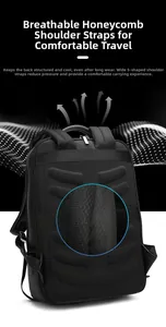 Detail of ergonomic S-shaped shoulder straps with breathable honeycomb mesh on PU backpack