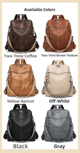 Available colors for vintage PU leather backpack showing six stylish options with wide straps