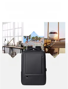 Water-resistant black business backpack with hidden front zippers for office travel