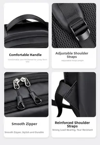 Detail view of thickened handle, adjustable straps, smooth double zippers and reinforced stitching