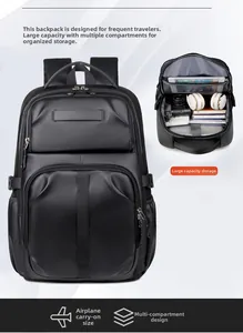 Detail view of large capacity waterproof backpack with multiple storage compartments