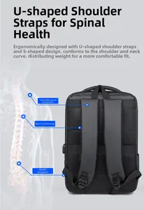 Ergonomic breathable mesh back panel and S-shaped padded straps of the black business backpack