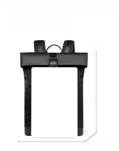 Detailed size chart of the waterproof black roll-top backpack: 45x32x15 cm capacity