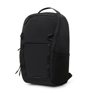 Minimalist black waterproof nylon commuter backpack with multi-functional storage