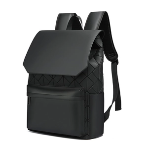 Men's black geometric backpack with matte 3D triangular pattern for business and travel