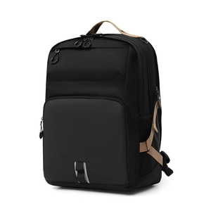 Large capacity black and khaki commuter laptop backpack with waterproof nylon fabric