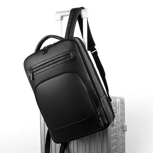 Modern black PU leather business backpack with lychee texture for travel and office