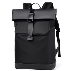 Minimalist black waterproof large capacity backpack with flap and buckle for commuting