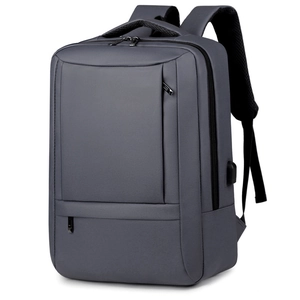 Large capacity dark grey business laptop backpack with USB charging port and water-resistant fabric