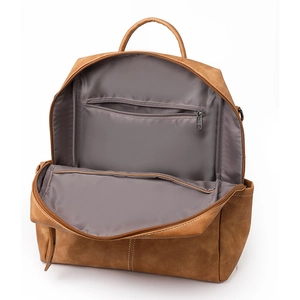 Vintage brown PU leather backpack with spacious interior and internal zipper pocket