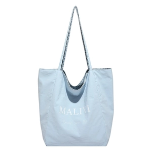 Light blue large capacity tote bag with Enjoy your life print and leopard lining