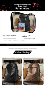 Detailed size chart for the black and brown PU leather business laptop backpack