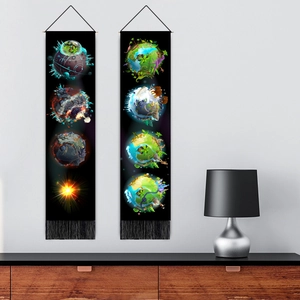 Solar system galaxy planets hanging tapestry with black fringe and mystical planet illustrations