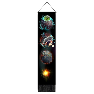 Solar system planets cotton linen wall tapestry with black fringe and hanging rod decor