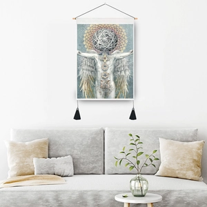 Biblical Spirit Elephant Art Tapestry with wooden frame and tassels for home wall decor