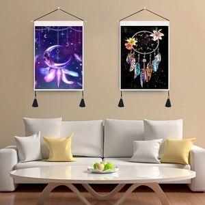 Bohemian Dreamcatcher Tapestry Wall Hanging Polyester Cotton With Wooden Pole And Tassels Nordic Moon Mandala Home Decor