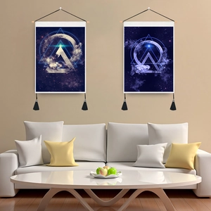Modern 3D space starry sky wall tapestry set with wooden bar and black tassels for home