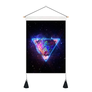 Detailed 3D cosmic planet tapestry with geometric shapes and black tassel fringe