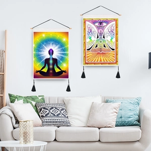 Set de 2 tapisseries de méditation yoga avec mandala arbre de vie et pompons noirs