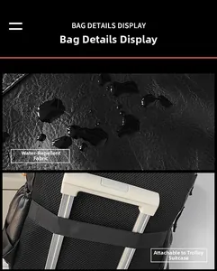 Water-repellent fabric detail and trolley sleeve for travel on a black men's backpack