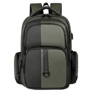 Sac à dos d'affaires minimaliste vert olive et noir avec port de chargement USB intégré