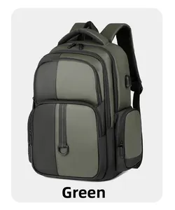 Détail du sac à dos vert avec port de charge USB et poche latérale en tissu durable