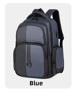 Sac à dos business bleu foncé en nylon imperméable avec port de chargement USB externe