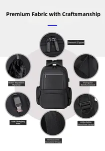 Détails du sac à dos professionnel avec port USB tissu imperméable et bretelles respirantes