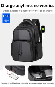 Détail du sac à dos avec port de chargement USB intégré et poche interne pour batterie externe