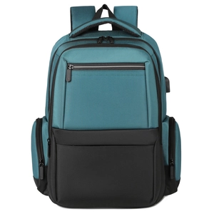 Men's large capacity business laptop backpack with color block design and USB charging port