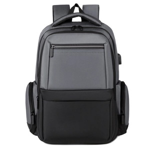 Men's large capacity business backpack with USB charging port and grey-black panels
