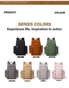 Detailed matrix view of 25L outdoor backpacks in seven colors with durable ripstop fabric