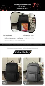 Detail view showing the 30x10x45cm dimensions and large capacity of this nylon backpack